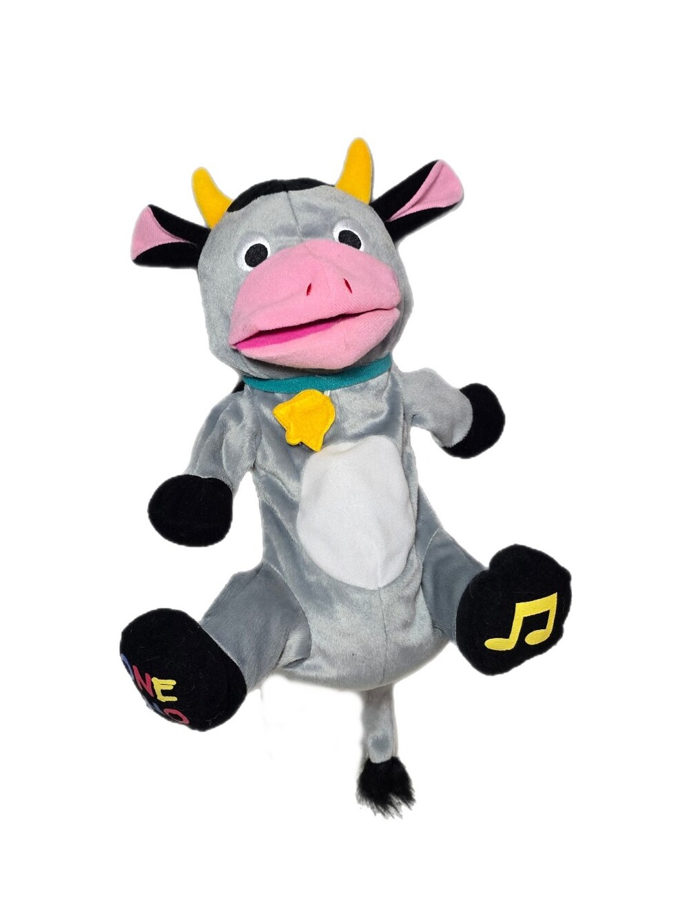 Vtg Baby Einstein Sing and Learn Gray Cow Puppet Talking Plush One Uno Singing